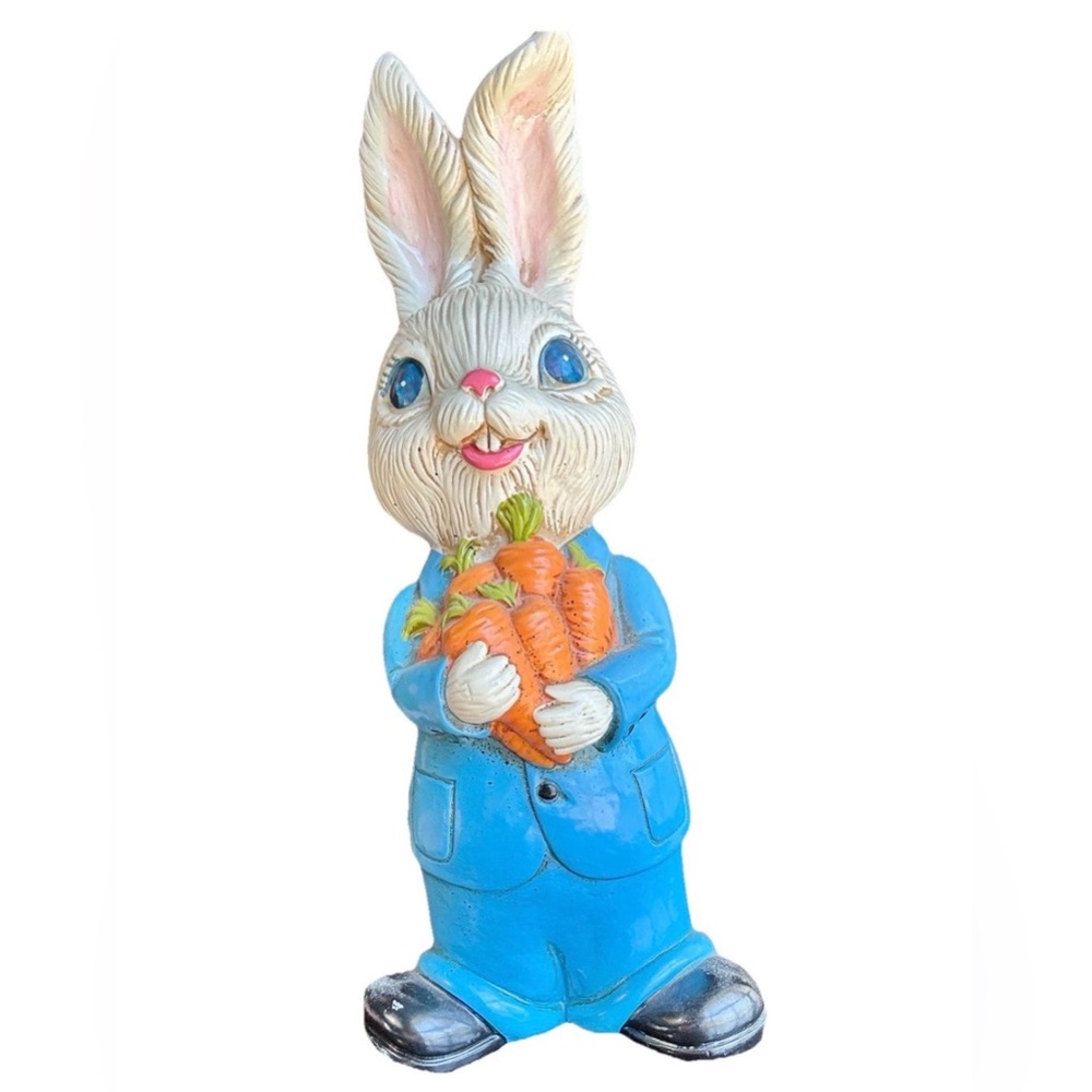Vintage Easter Bunny Figurine Rabbit Holding Carrots Kitsch Spring Decor